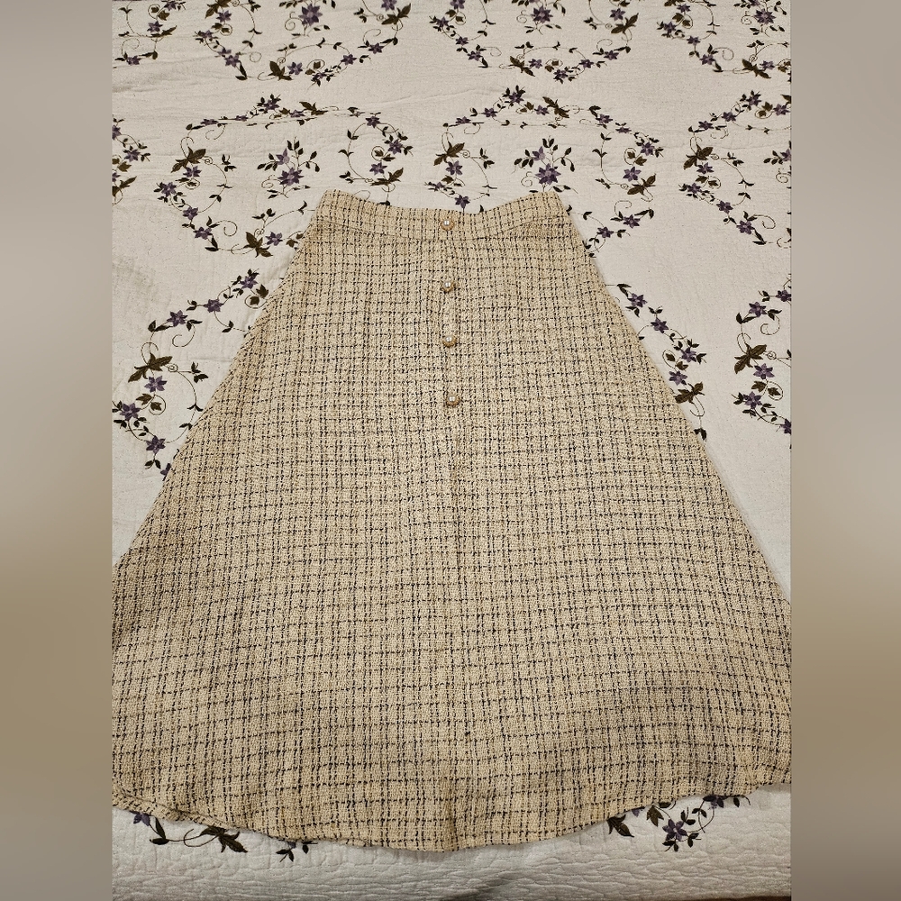 RIHOAS Pearl Button High Waisted Tweed Skirt